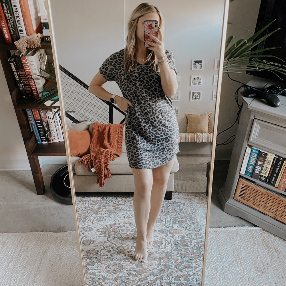 Antistar Gray Leopard Print T-Shirt Dress
